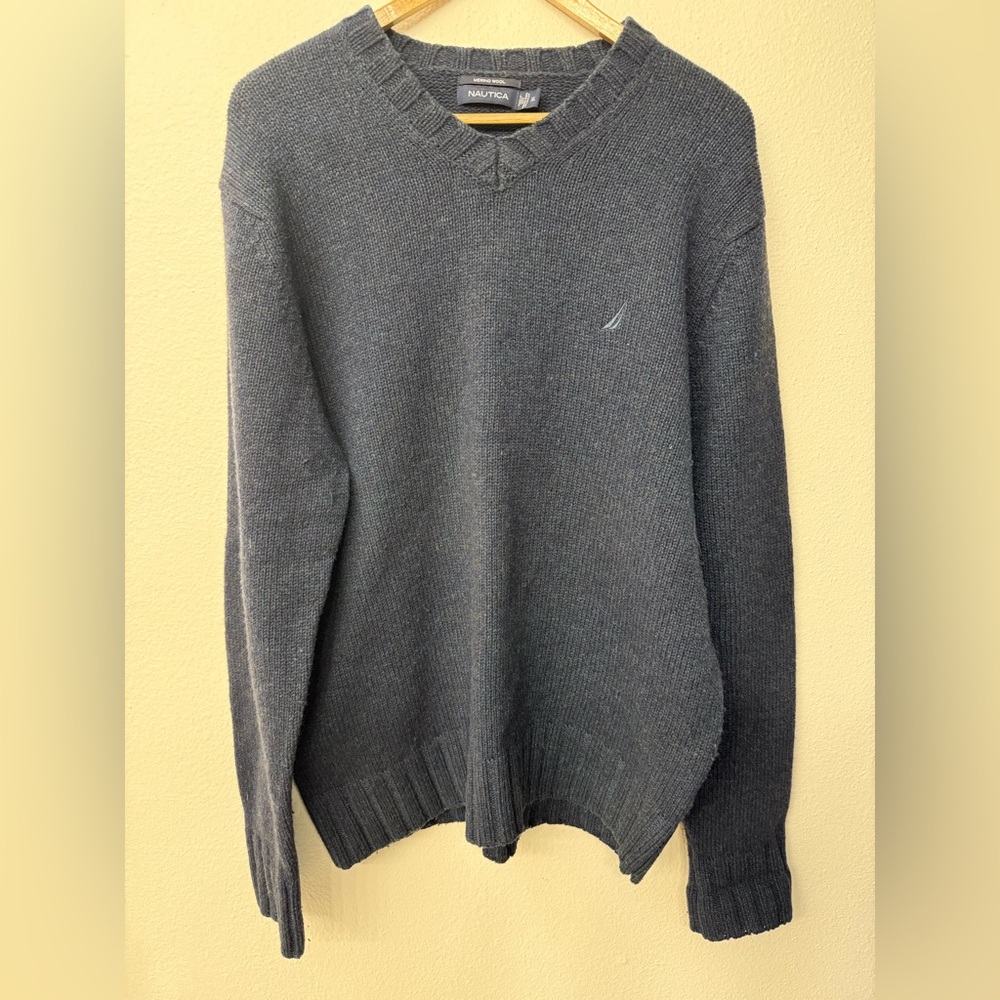 Nautica Merino Wool Black Knit Sweater Solid Color XL
